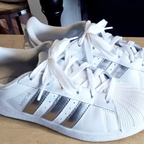 adidas Shoes - Adidas Superstar White and Silver Sneakers